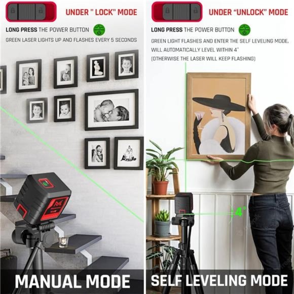 Laser Level, 100 feet Self Leveling Laser Level, Green Cross Line Self leveling - Picture 4 of 6